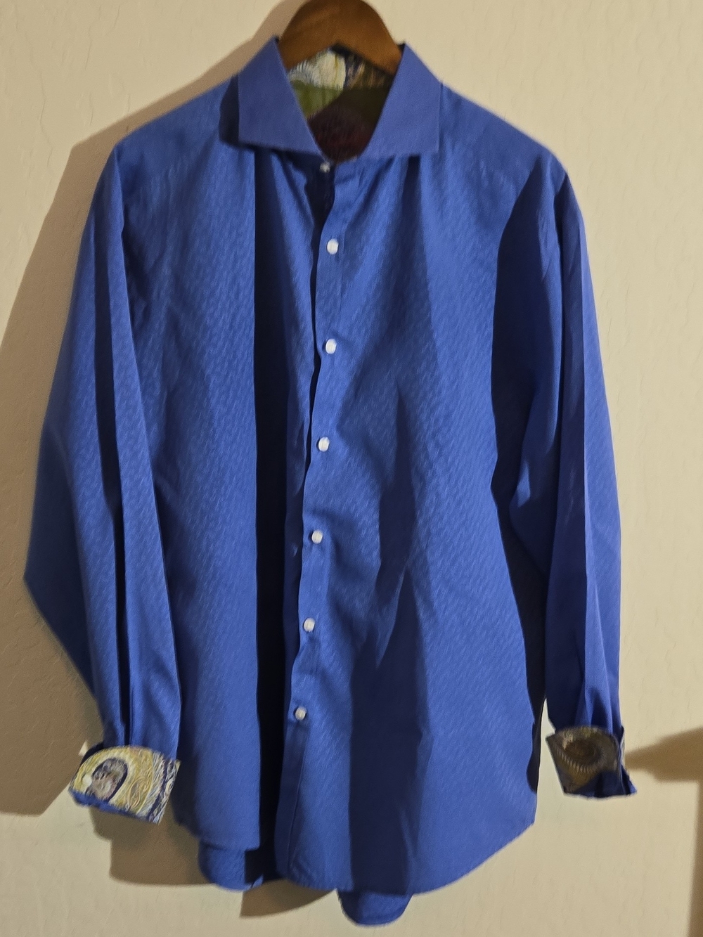 Robert Graham Blue Long-Sleeve Dress Shirt with Paisley Trim